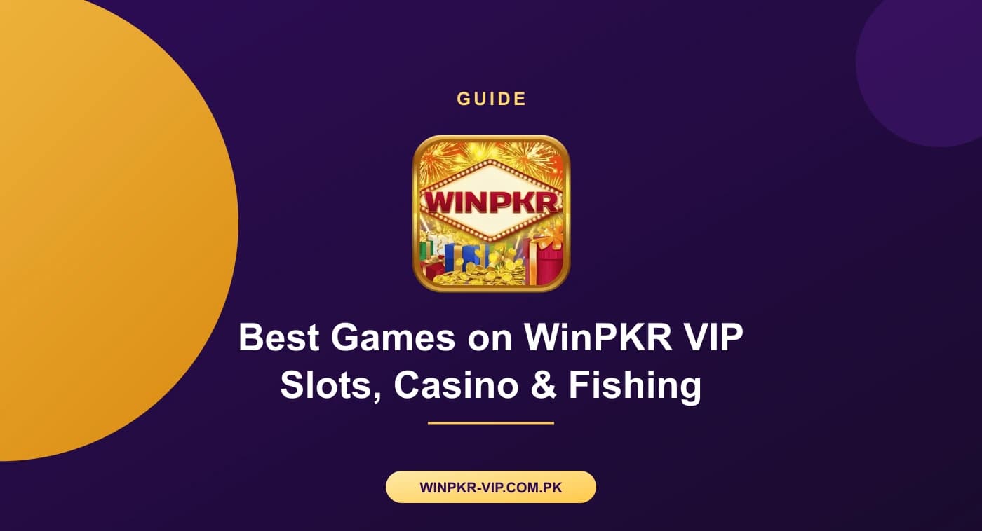 A mobile screen displaying the slots, live casino, and fishing game lobby inside the WinPKR VIP games library.