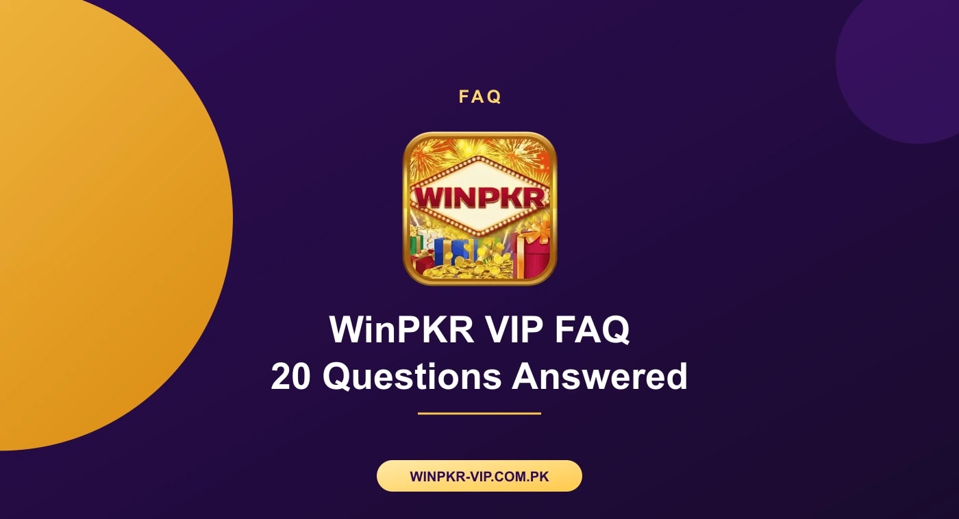 WinPKR VIP FAQ for New Players Smartphone screen showing a WinPKR VIP FAQ list of questions new players commonly ask
