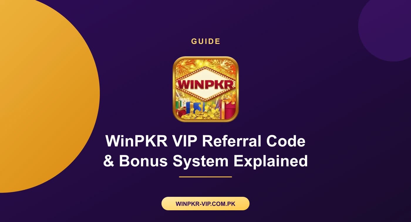 Smartphone screen showing the WinPKR VIP referral code and bonus rewards section