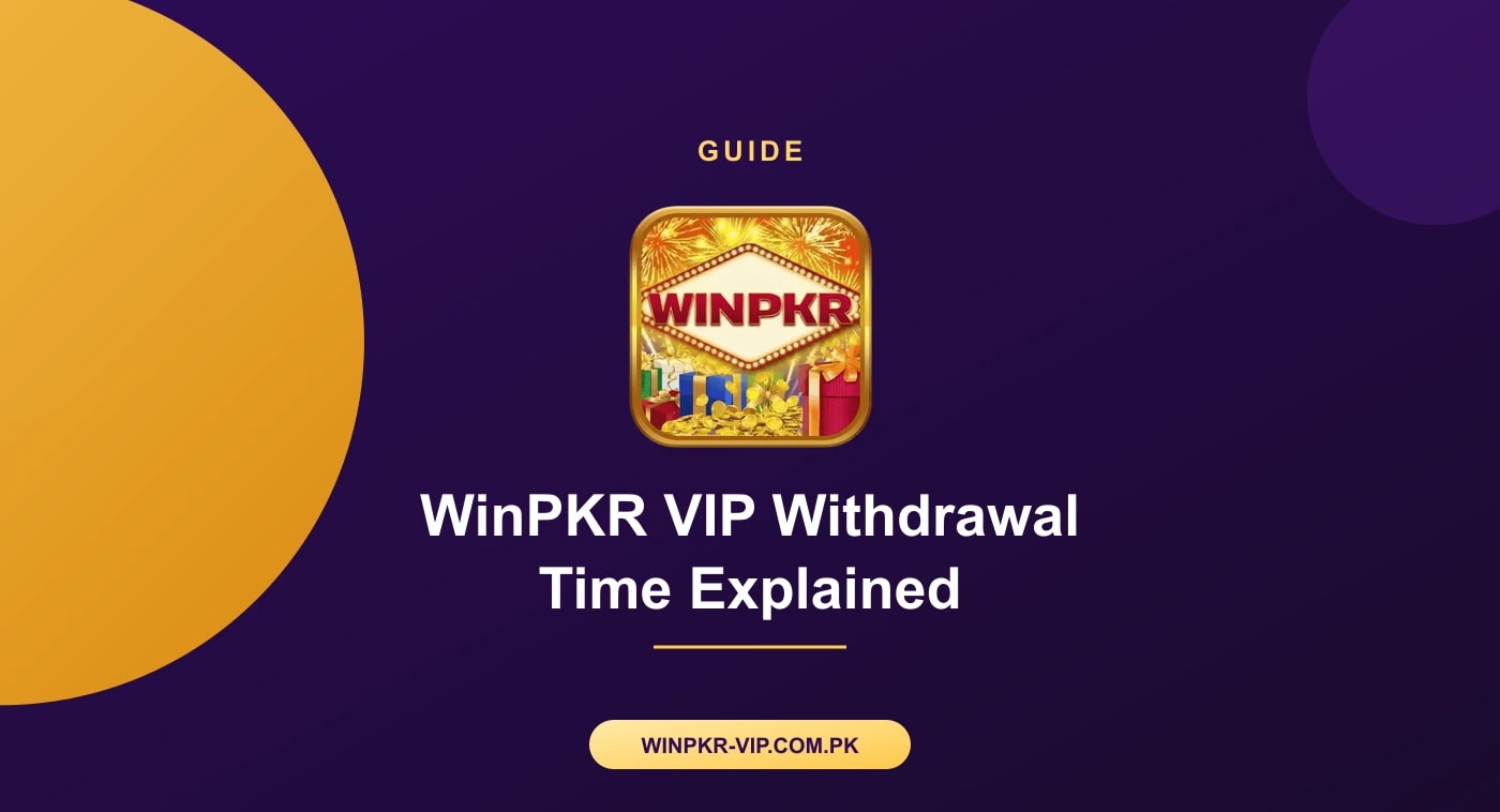 WinPKR VIP Withdrawal Timing Phone screen showing a withdrawal request in progress on the WinPKR VIP app with a pending status indicator