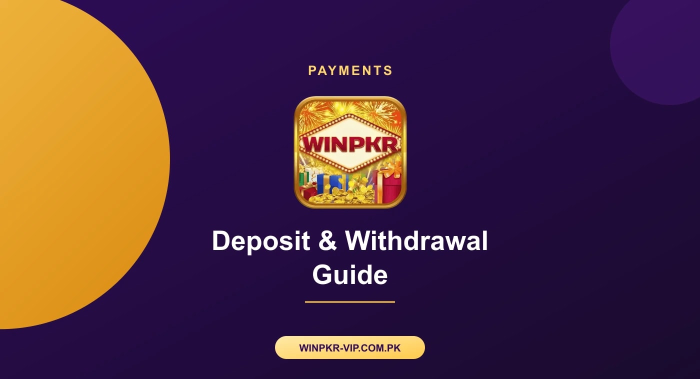 WinPKR VIP wallet and payment screen Phone screen showing WinPKR VIP deposit withdrawal options with JazzCash, Easypaisa and bank transfer icons